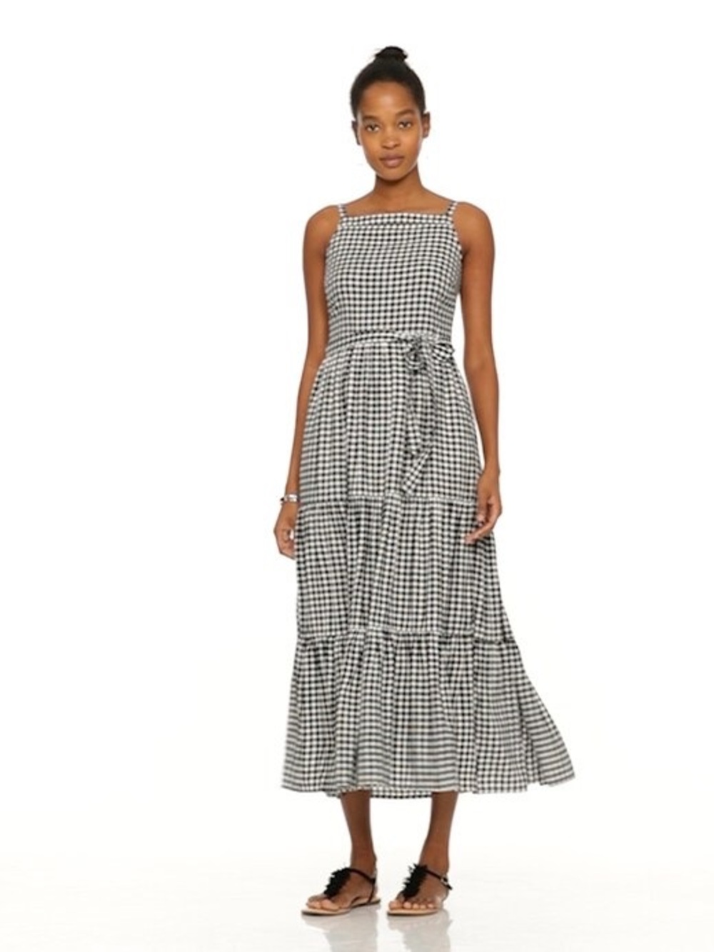 Old Navy Sleeveless Tiered Gingham Maxi Dress Black White Checked Pattern Medium